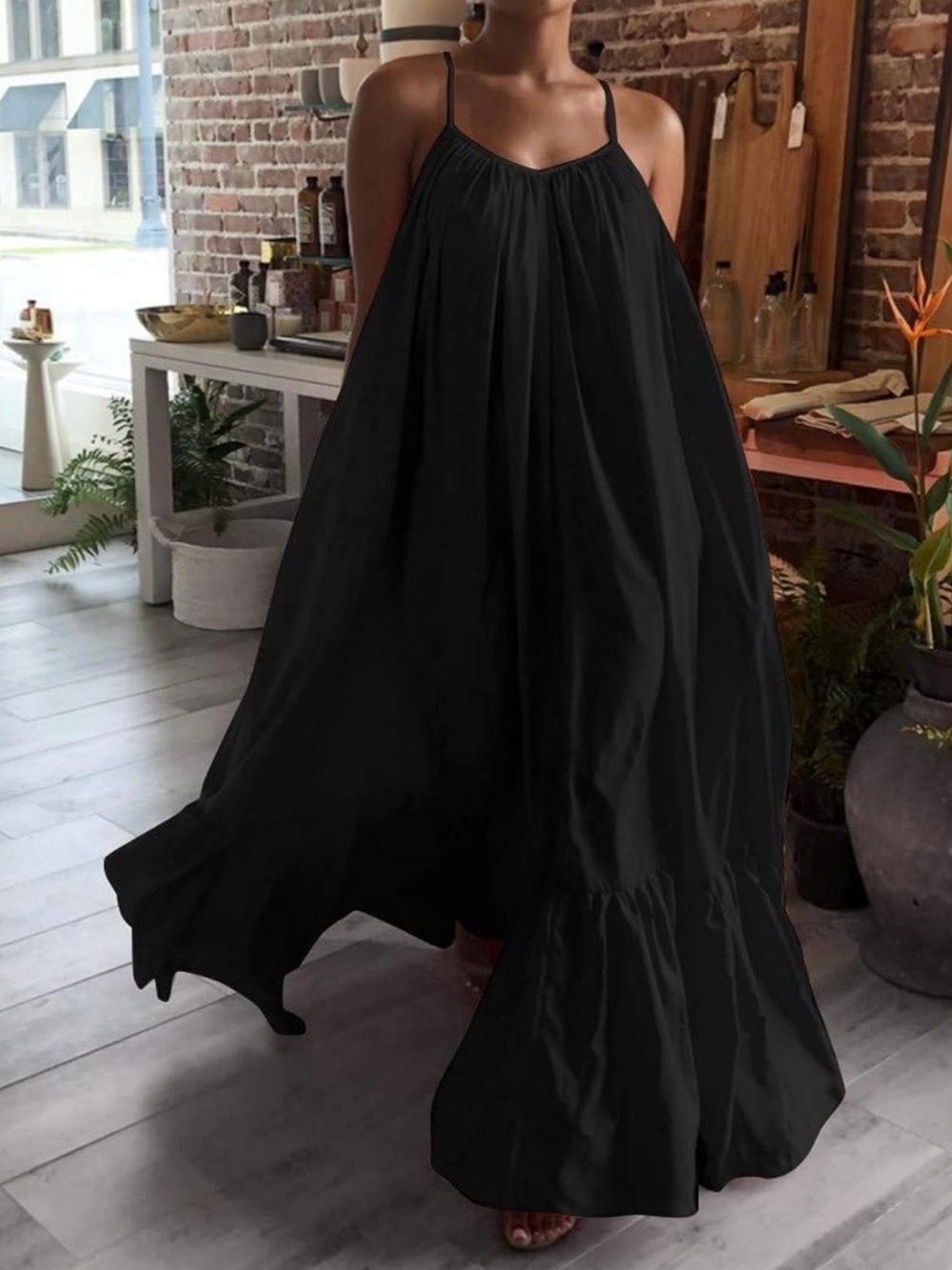 Women's Black Spaghetti Strap Maxi Dress